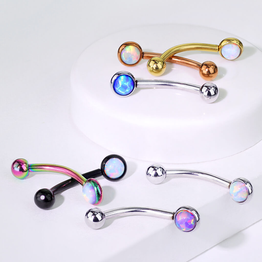 Augenbrauenpiercing Kugel Flach Silber Opal