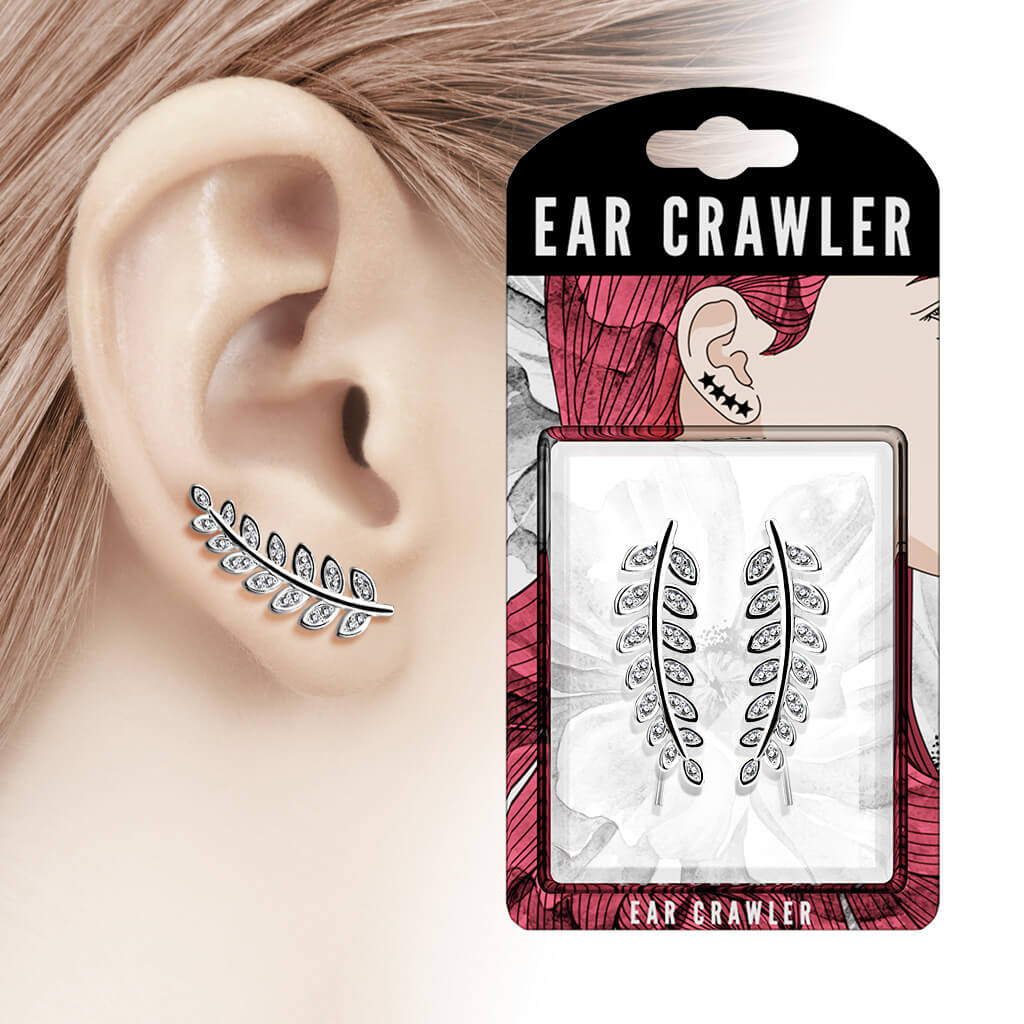 Ear crawler liście cyrkonia srebrny
