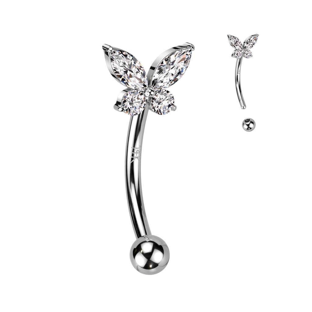 Oro 14 kt Piercing Sopracciglio Farfalla di zirconi