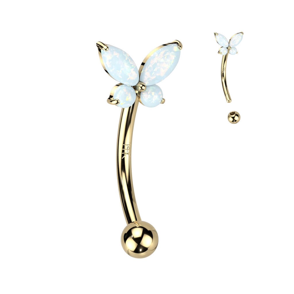 Oro 14 kt Piercing Sopracciglio Farfalla di zirconi