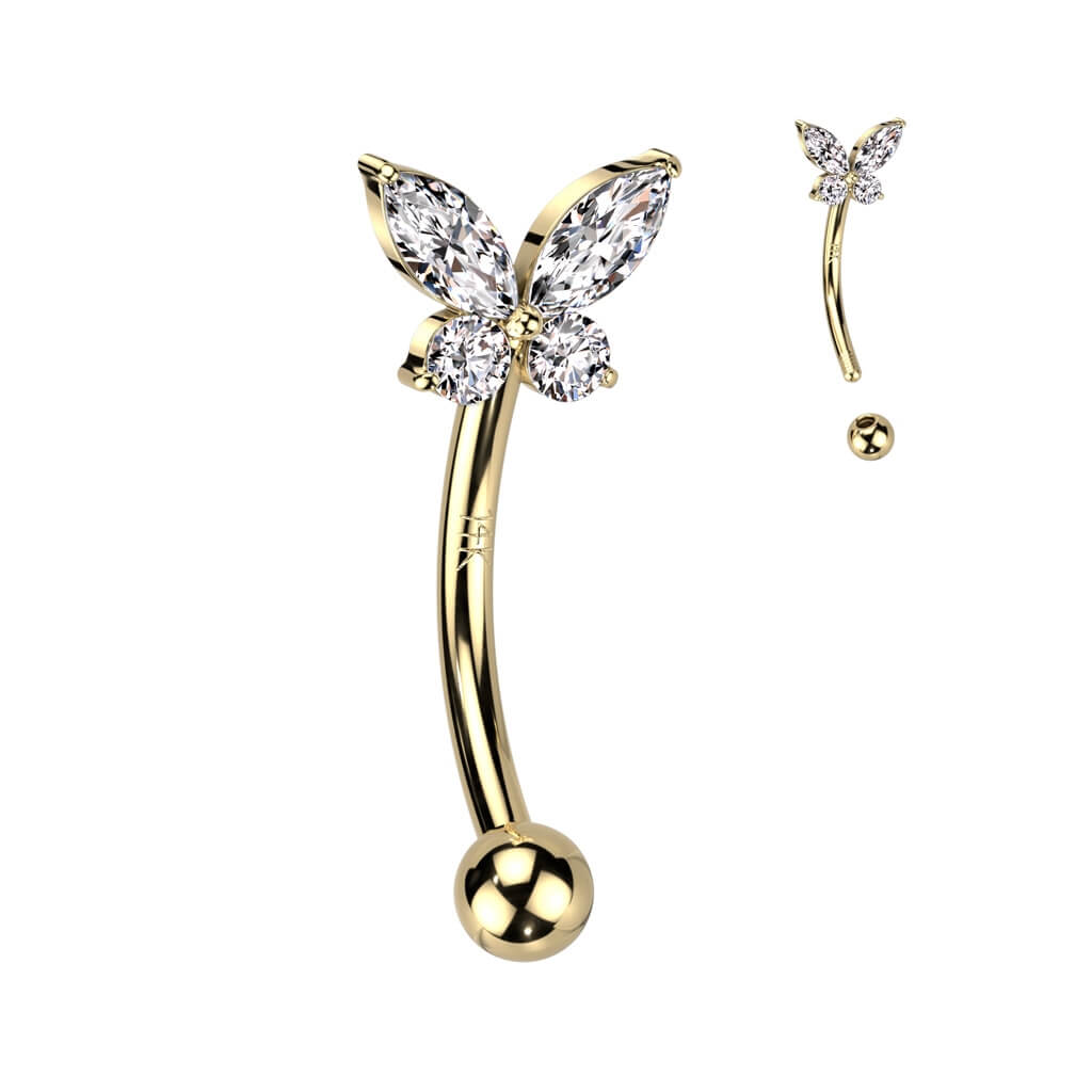 Oro 14 kt Piercing Sopracciglio Farfalla di zirconi