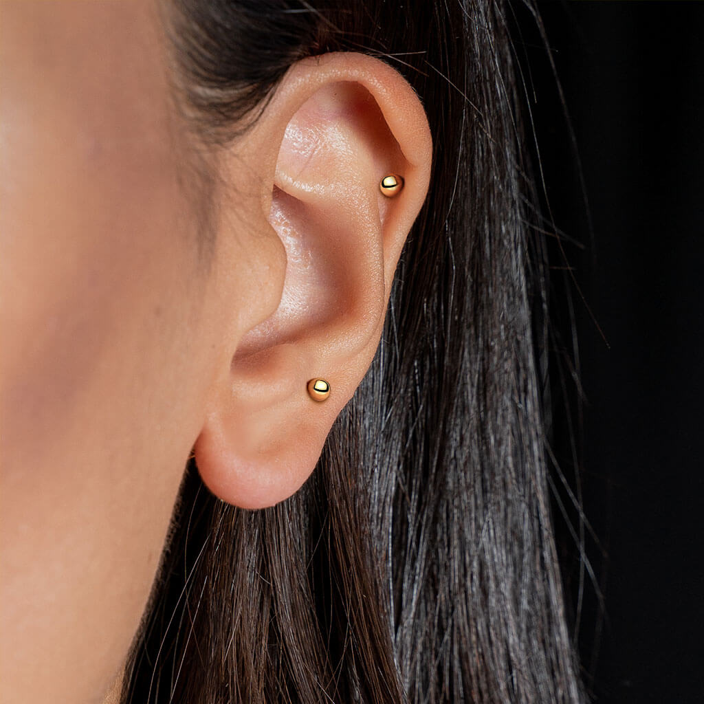 Oro 14 kt Barbell Sfera Push-In