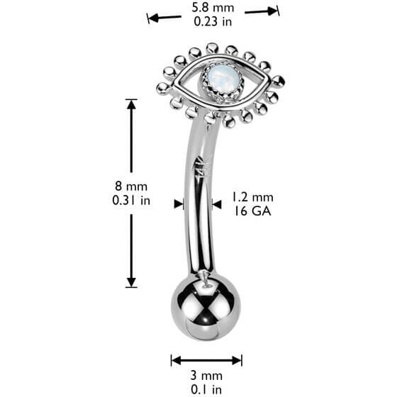 Solid Gold 14 Carat Eyebrow Piercing eye opal Push-In