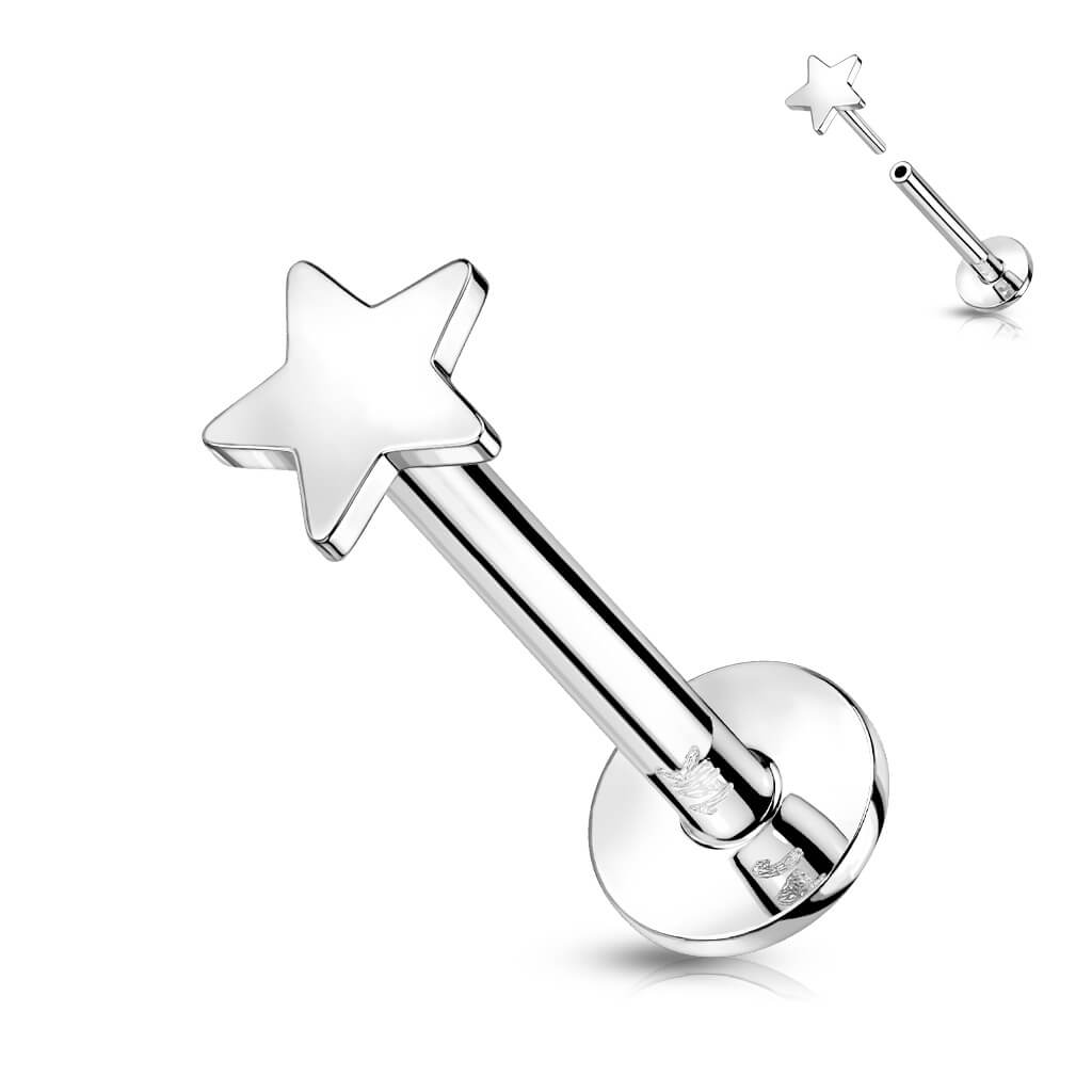 Oro 14 kt Labret Stella piatta Push-In