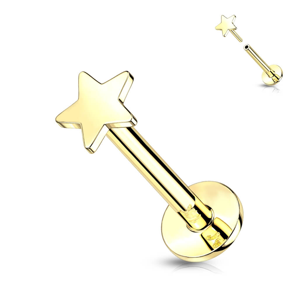 Oro 14 kt Labret Stella piatta Push-In