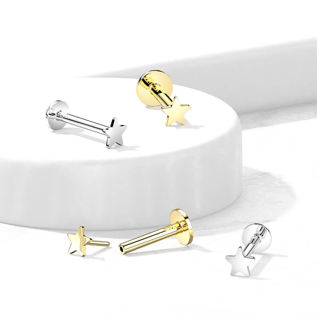 Oro 14 kt Labret Stella piatta Push-In