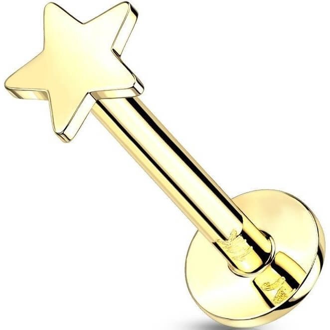 Oro 14 kt Labret Stella piatta Push-In