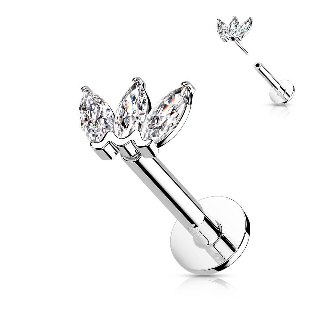 Oro 14 kt Labret Marquise 3 Zirconi Push-In