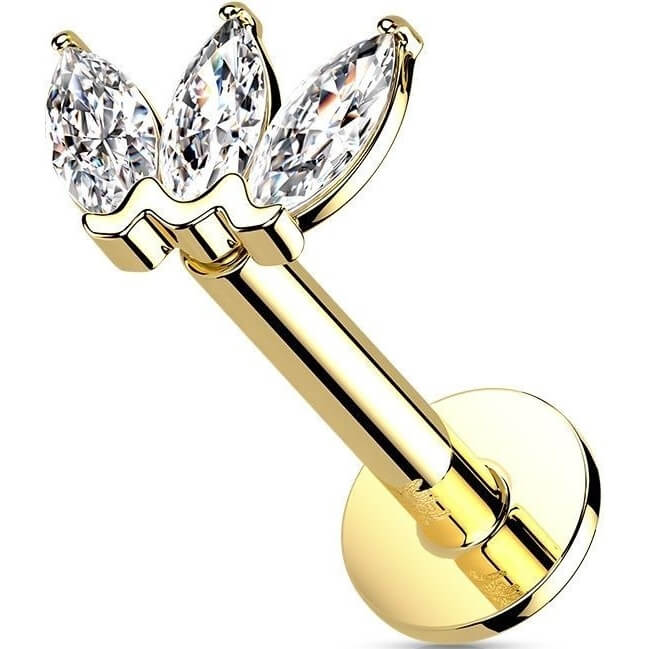 Oro 14 kt Labret Marquise 3 Zirconi Push-In