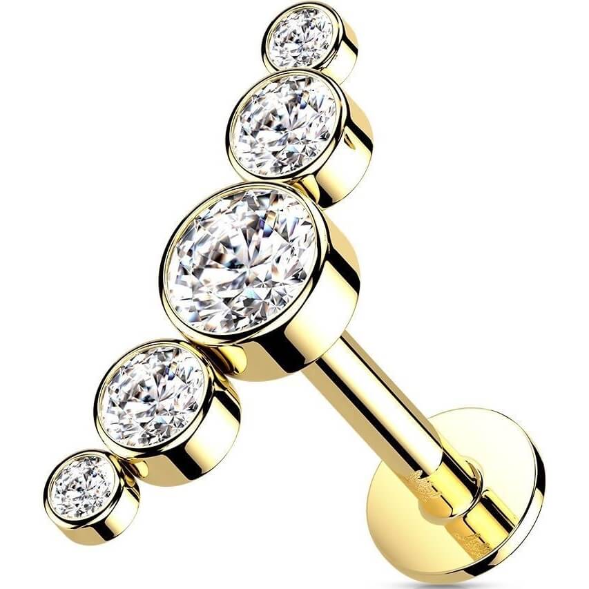 14 Karat Gold Labret 5 Zirkonia Gelbgold Weißgold Push-In
