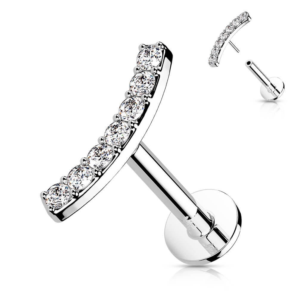 Or 14kt Labret Barre Courbée Zircone Enfoncer