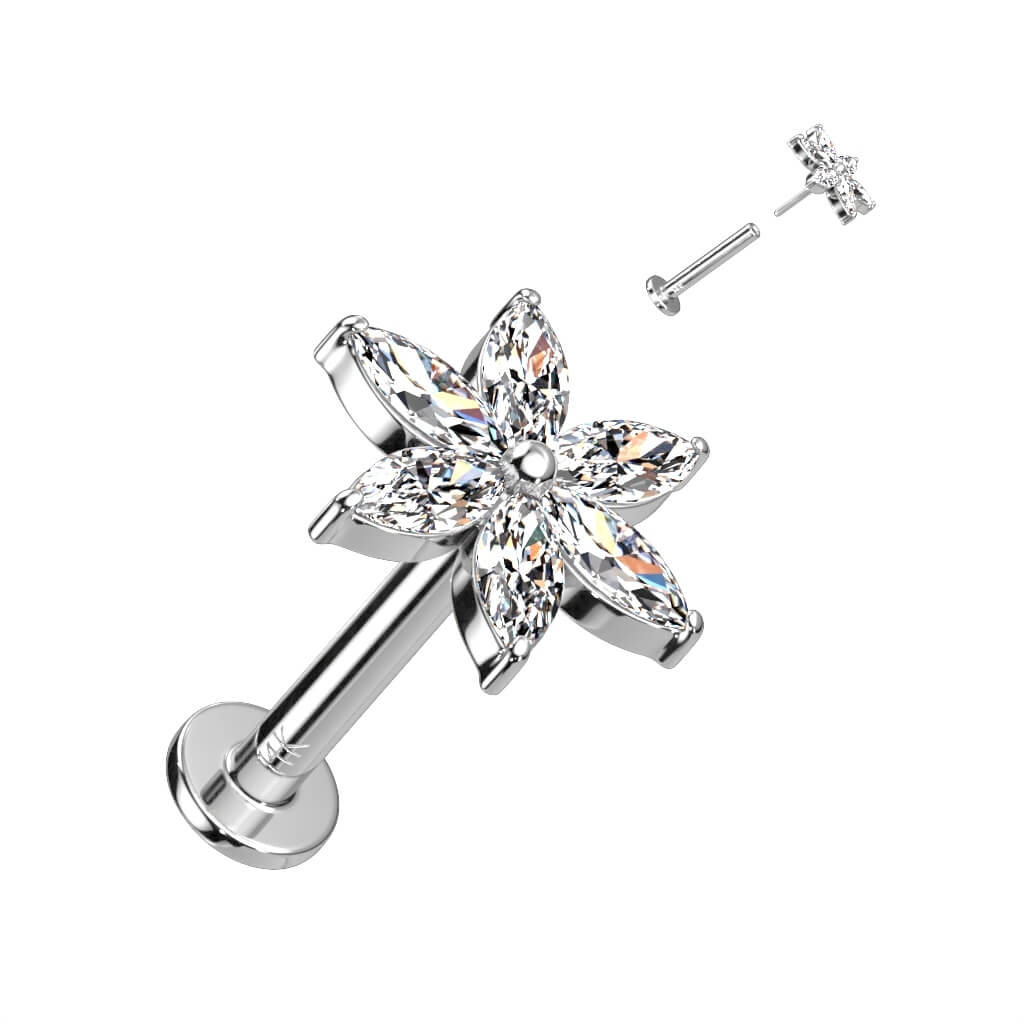 Oro 14 kt Labret Fiore di zirconi Push-In