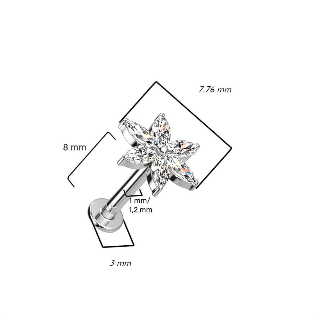 Oro 14 kt Labret Fiore di zirconi Push-In