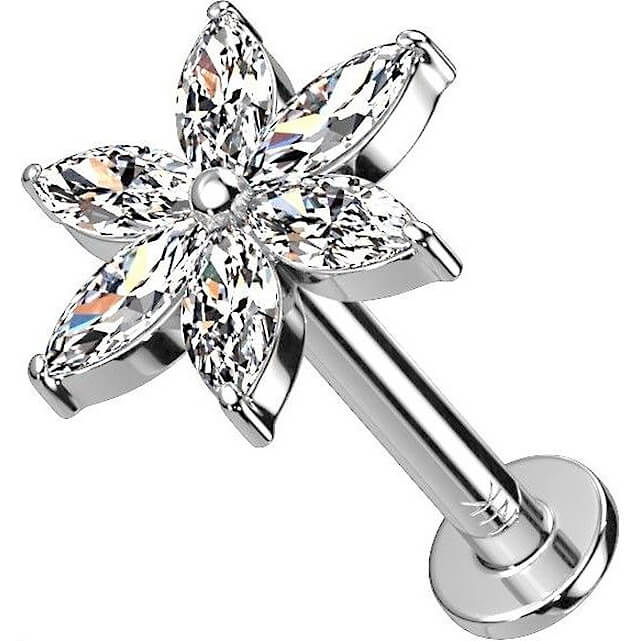 Oro 14 kt Labret Fiore di zirconi Push-In