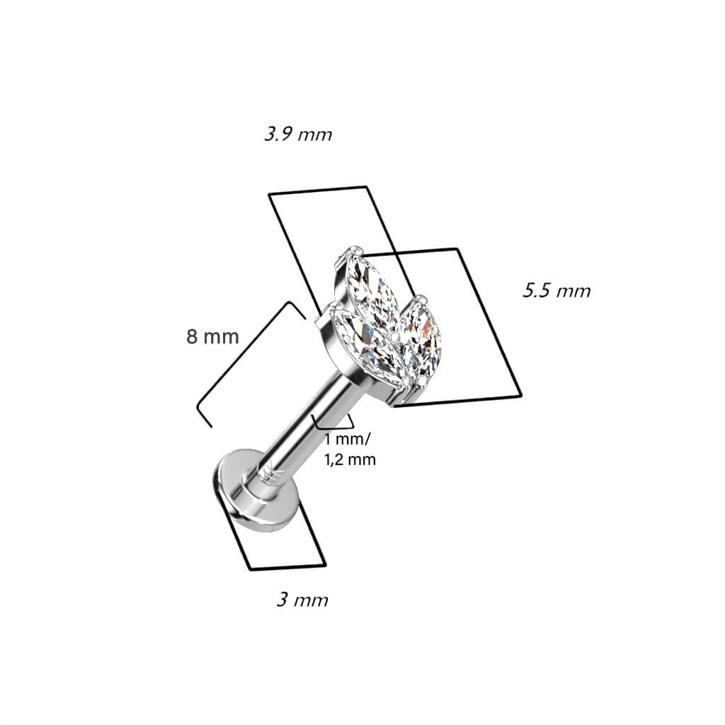 Solid Gold 14 Carat Labret Leaf Zirconia Push-In