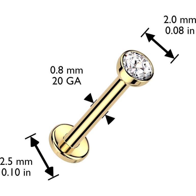 Solid Gold 14 Carat Labret zirconia bezel setting nose piercing Push-In