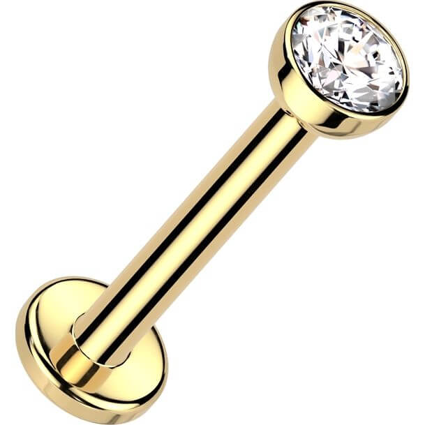 Solid Gold 14 Carat Labret zirconia bezel setting nose piercing Push-In