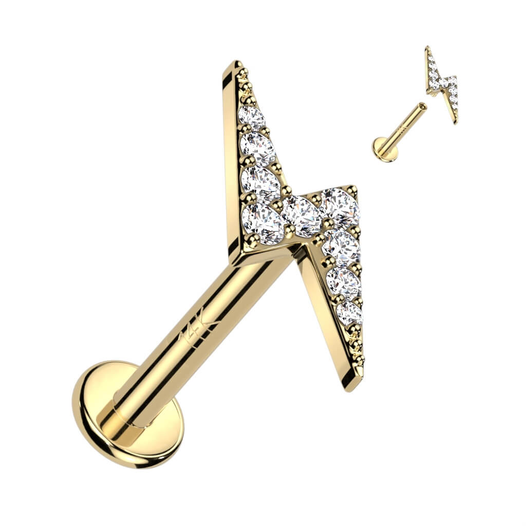 Or 14kt Labret Éclaire Zircone Filetage Interne