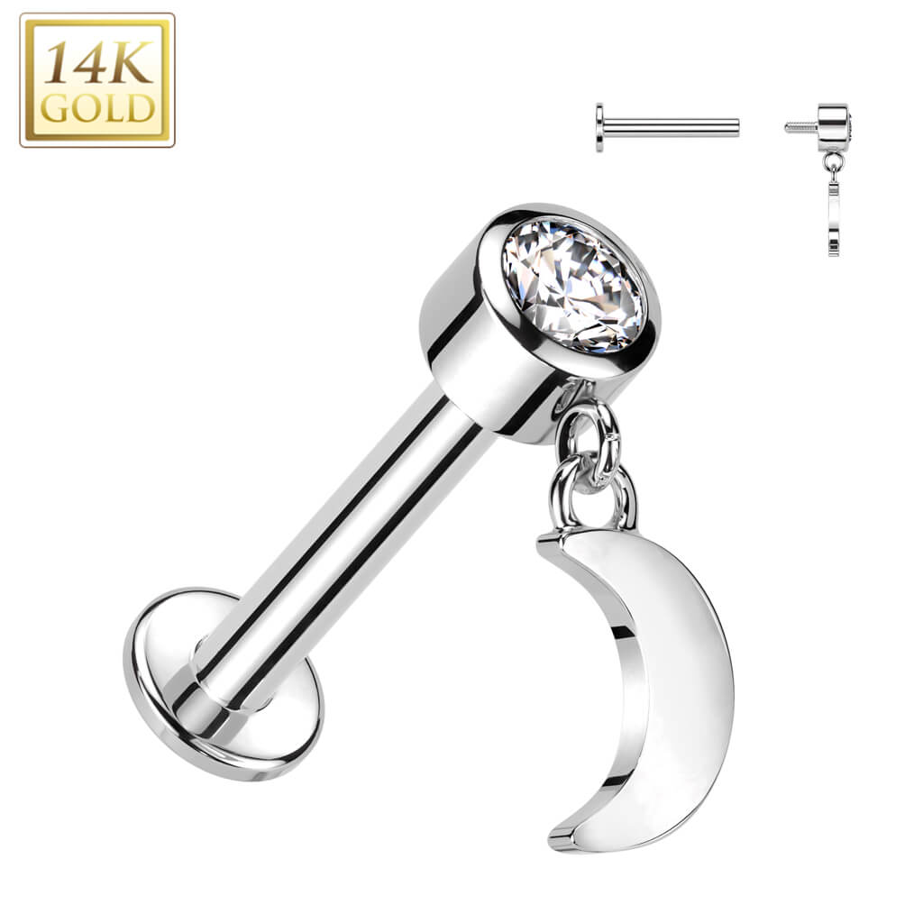 14 Karat Gold Labret Mond Anhänger Zirkonia Innengewinde