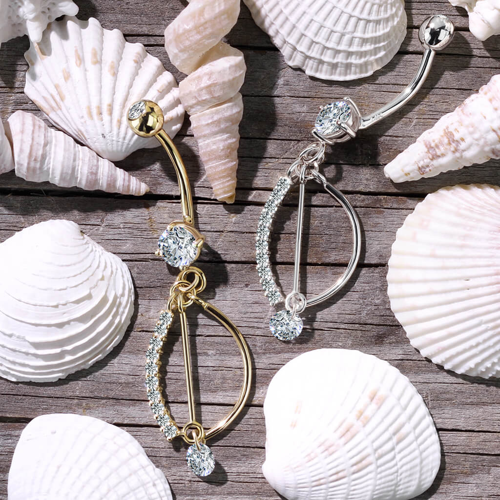 Złoto 585 kolczyk do pępka zawieszka z cyrkoniami