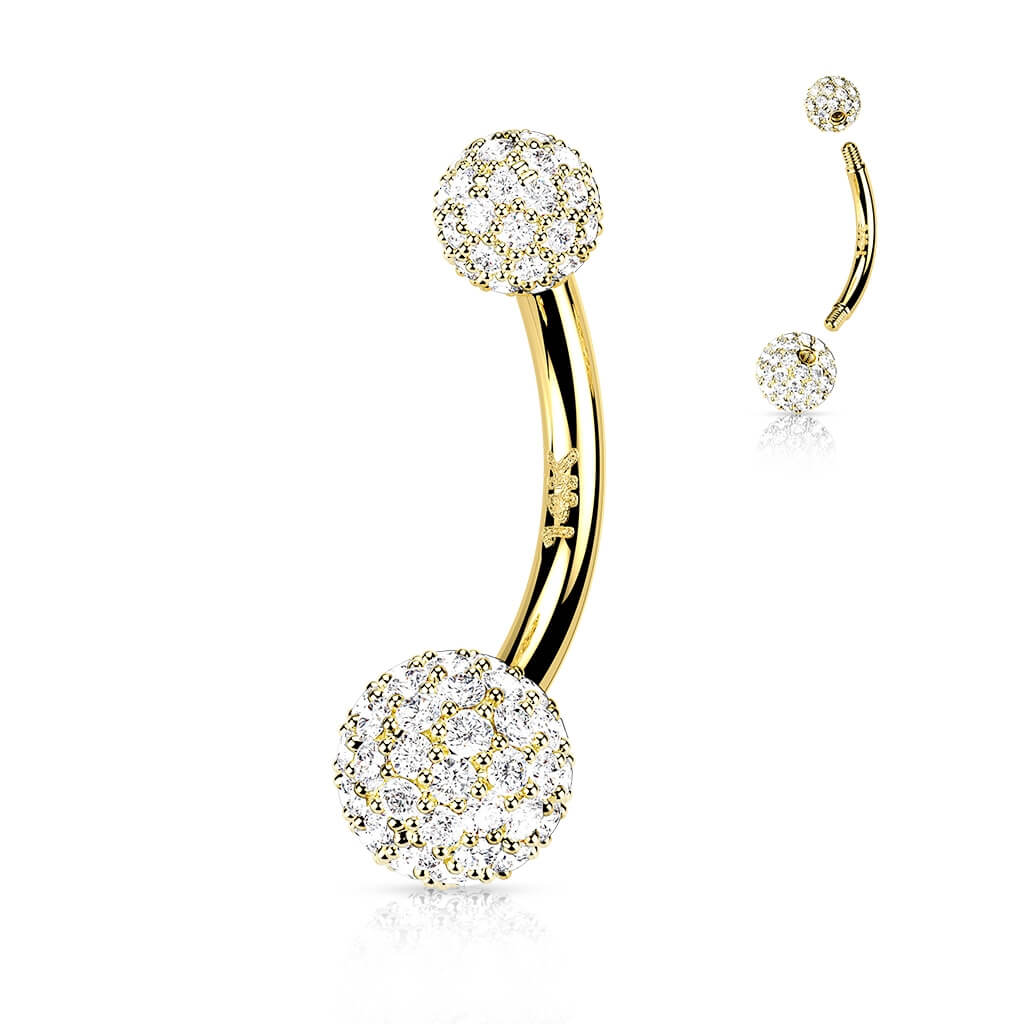 Oro 14 kt Piercing Ombelico Zircone a sfera
