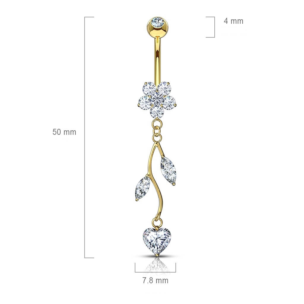 Oro 14kt Piercing ombligo Flor colgante Circonita