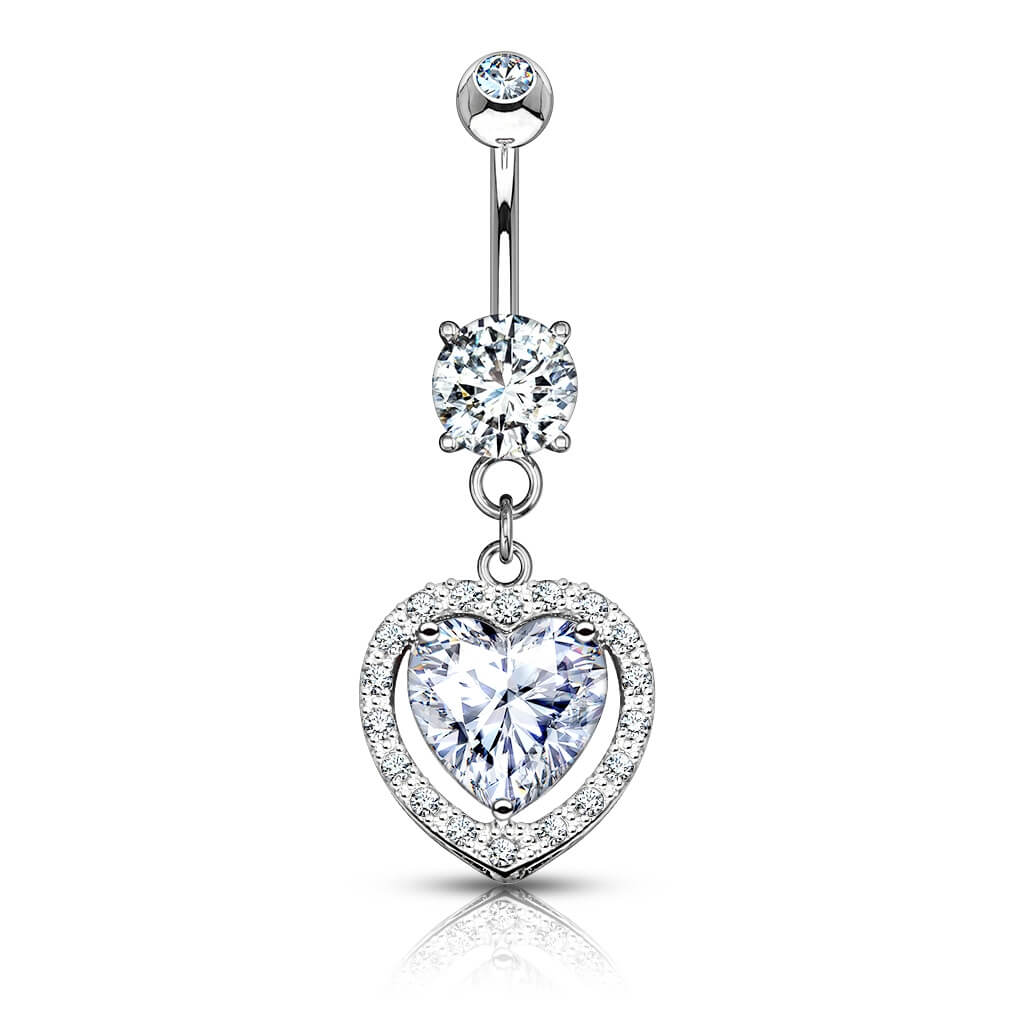 Or 14kt Piercing Nombril Pendentif Cœur Zircone