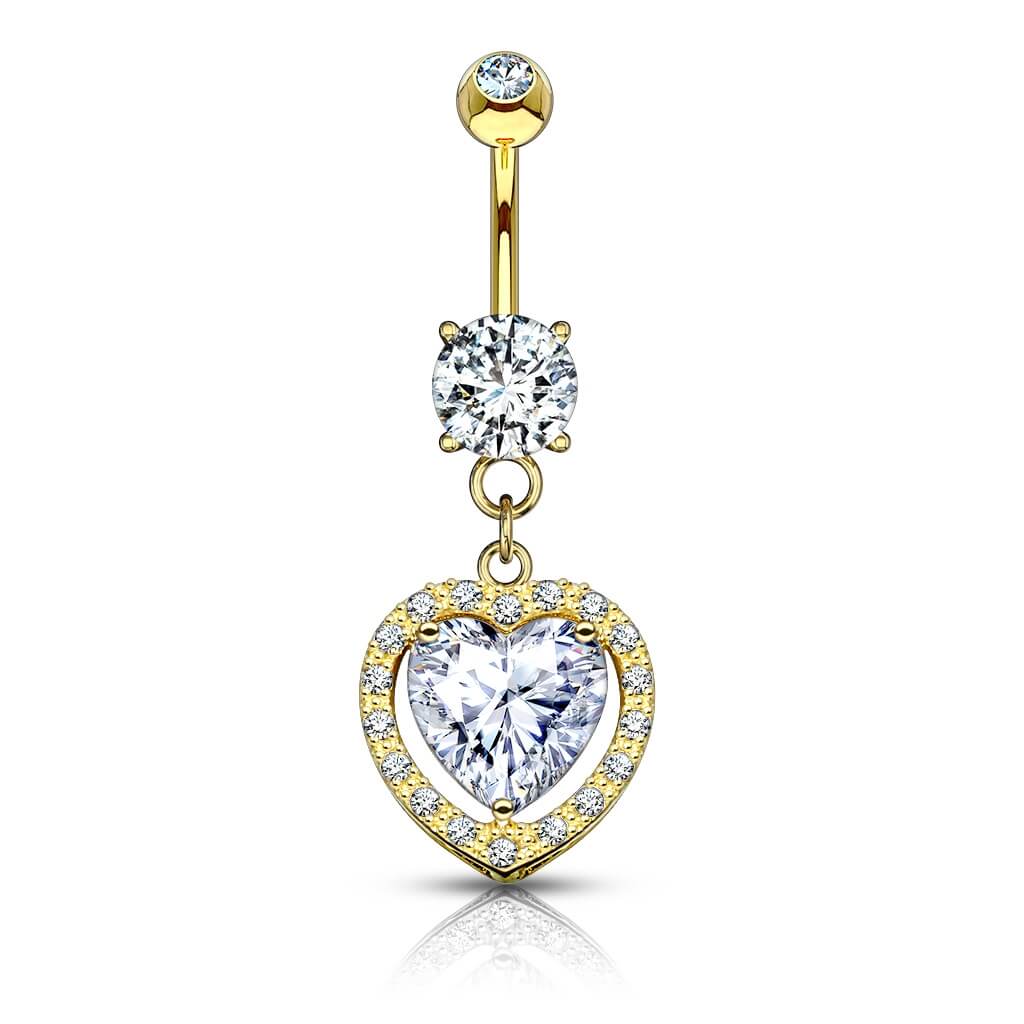 Or 14kt Piercing Nombril Pendentif Cœur Zircone