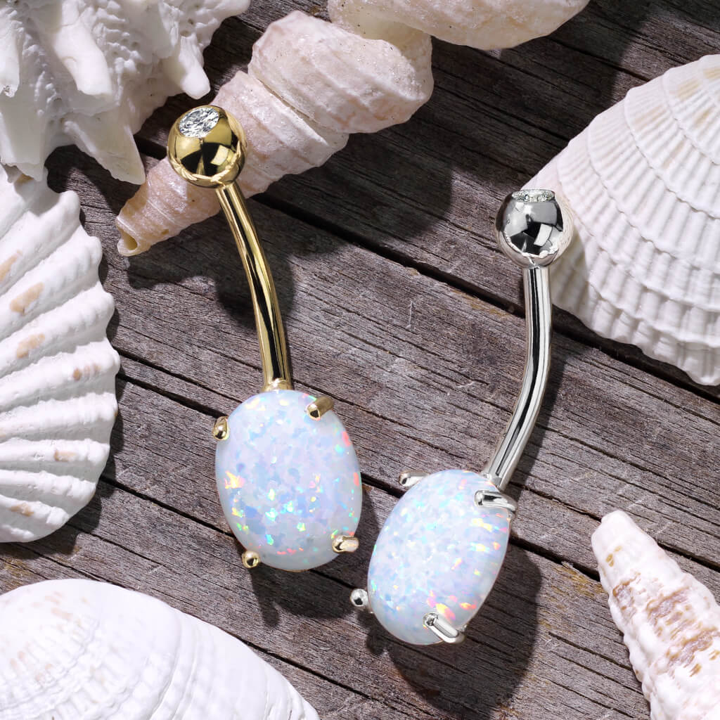 Or 14kt Piercing Nombril Opale Ovale