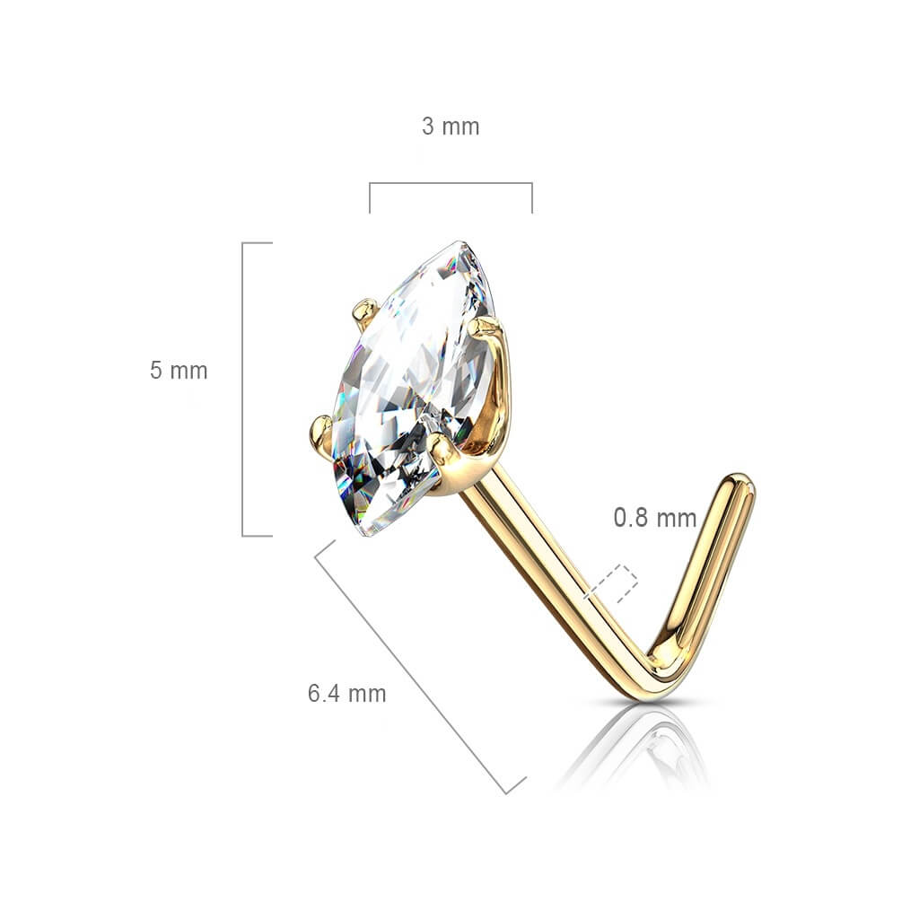 Or 14kt Nez En Forme de L Zircone Taille Marquise