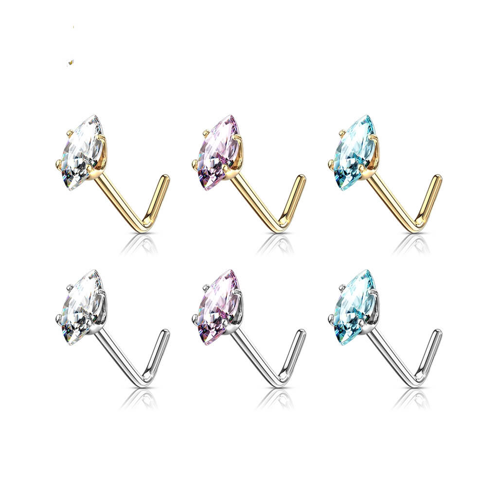 Or 14kt Nez En Forme de L Zircone Taille Marquise