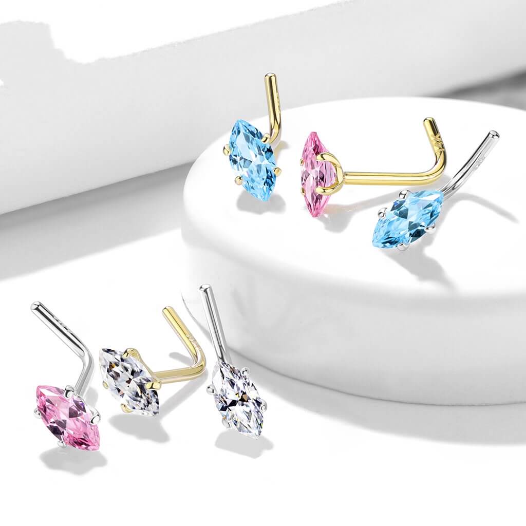 Or 14kt Nez En Forme de L Zircone Taille Marquise