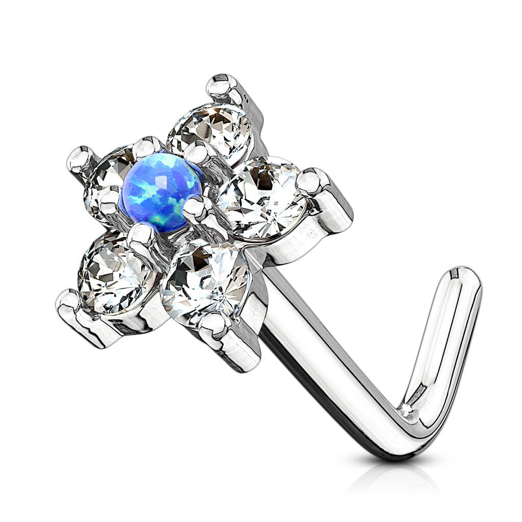 Or 14kt Nez En Forme de L Fleur Zircone