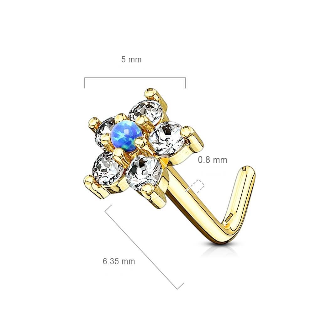 Or 14kt Nez En Forme de L Fleur Zircone
