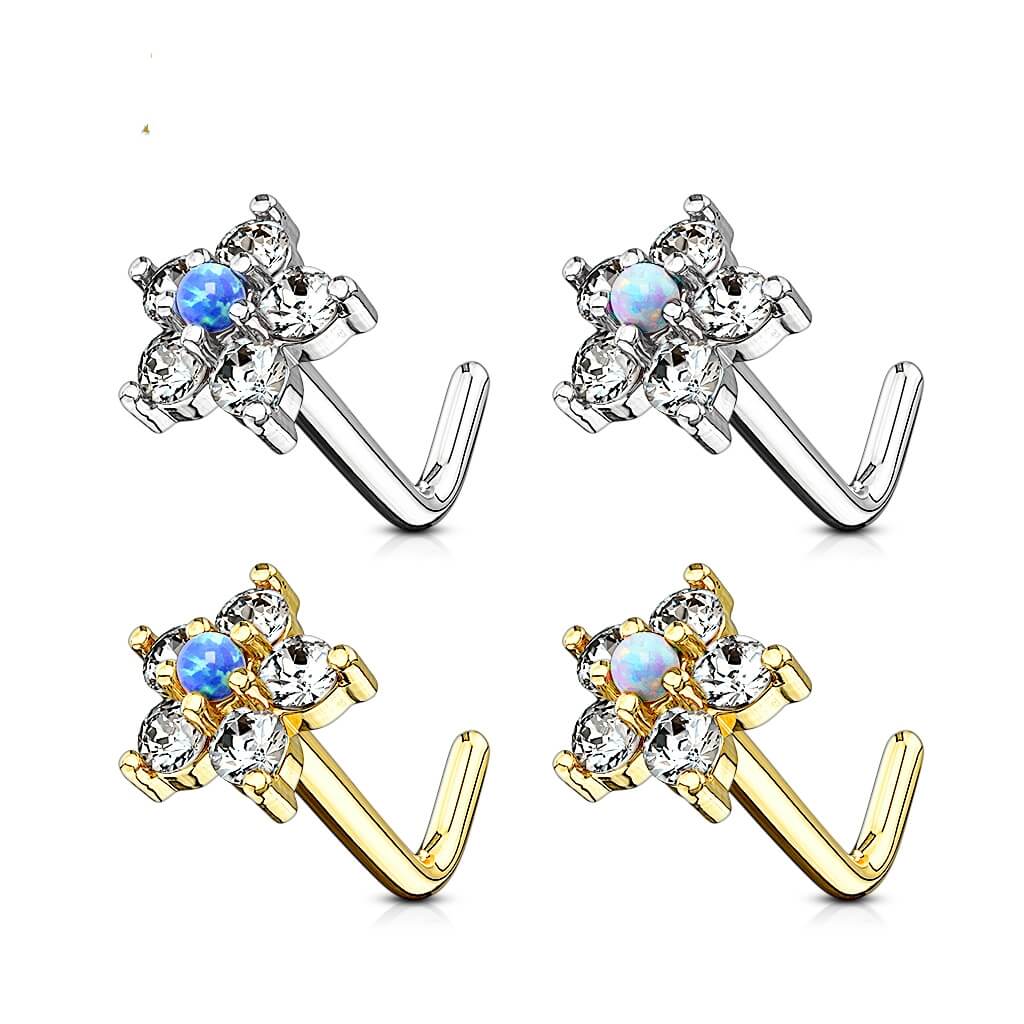Or 14kt Nez En Forme de L Fleur Zircone