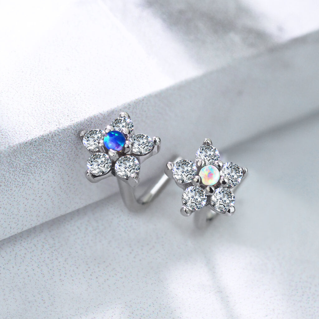 Or 14kt Nez En Forme de L Fleur Zircone