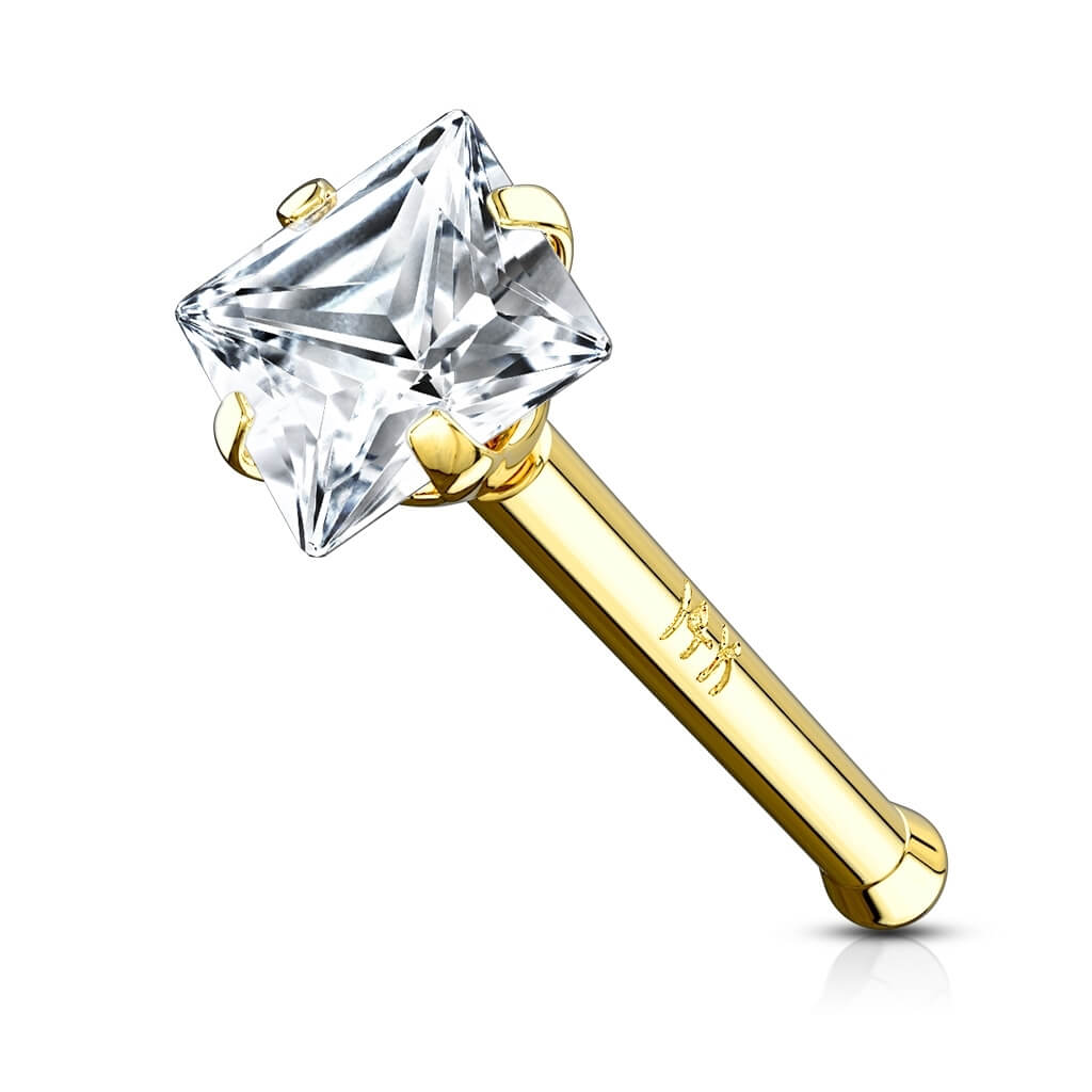 Oro 14 kt Stud Nasale Zircone quadrato