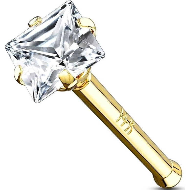 Oro 14 kt Stud Nasale Zircone quadrato