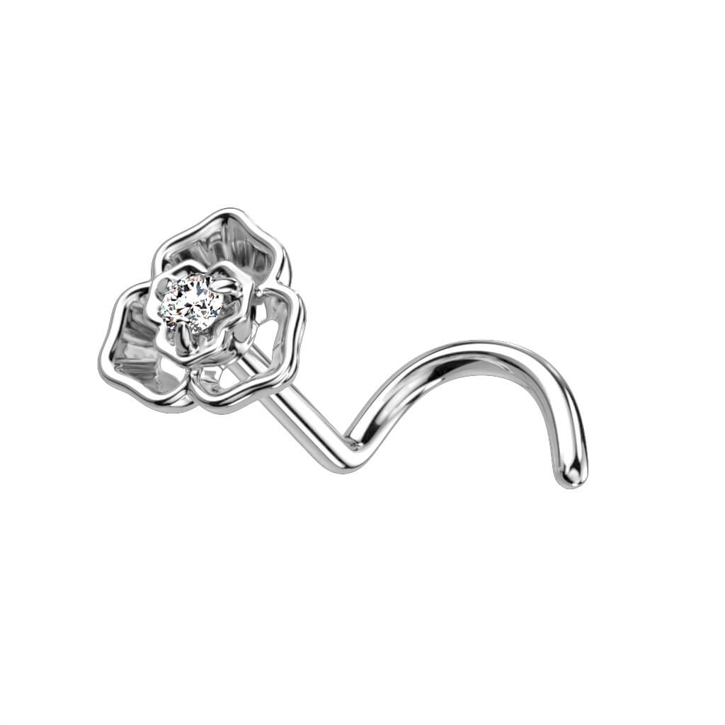 Or 14kt Nez Vis Fleur Zircone