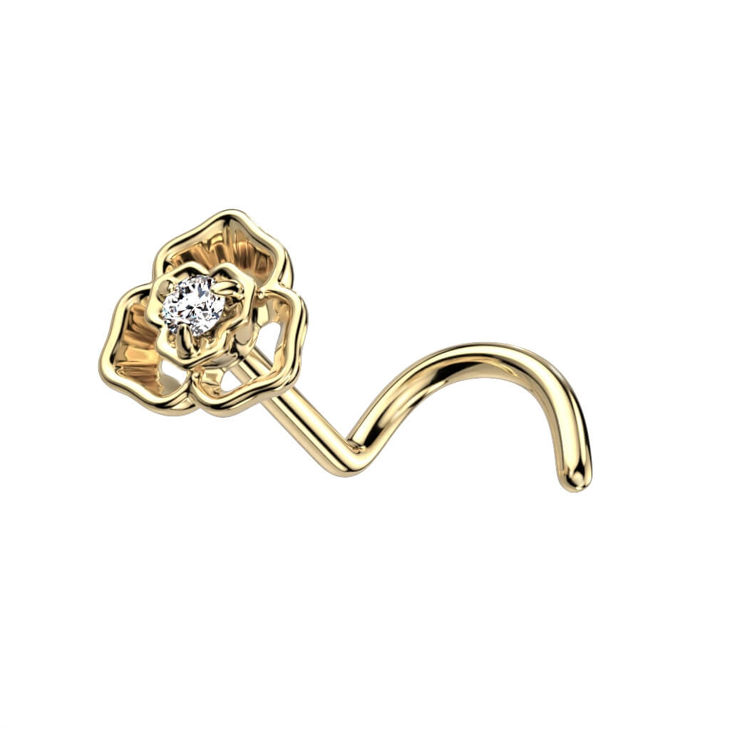 Or 14kt Nez Vis Fleur Zircone