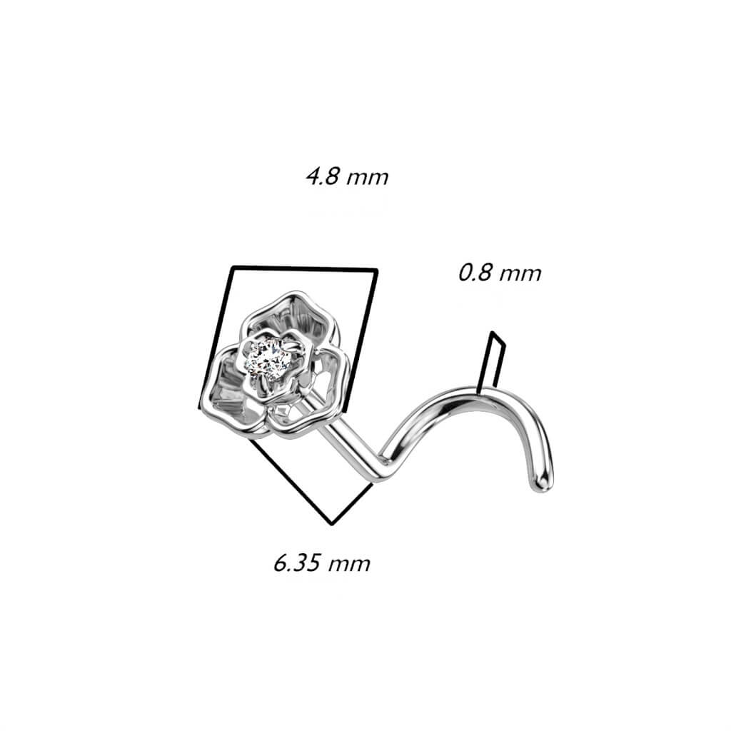 Or 14kt Nez Vis Fleur Zircone