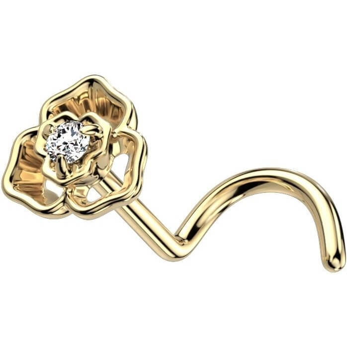 Or 14kt Nez Vis Fleur Zircone