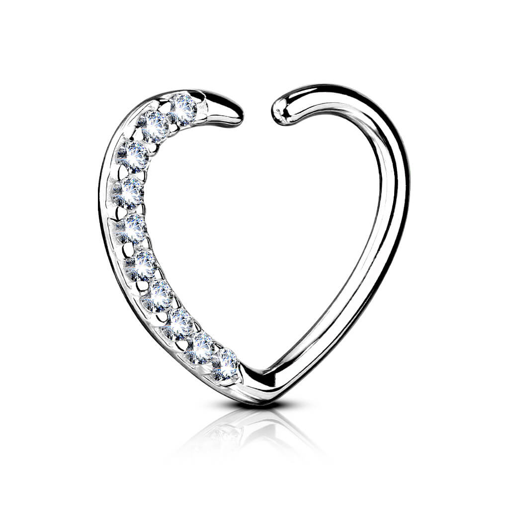 Oro 14 kt Anello Piercing Cuore di zirconi Pieghevole