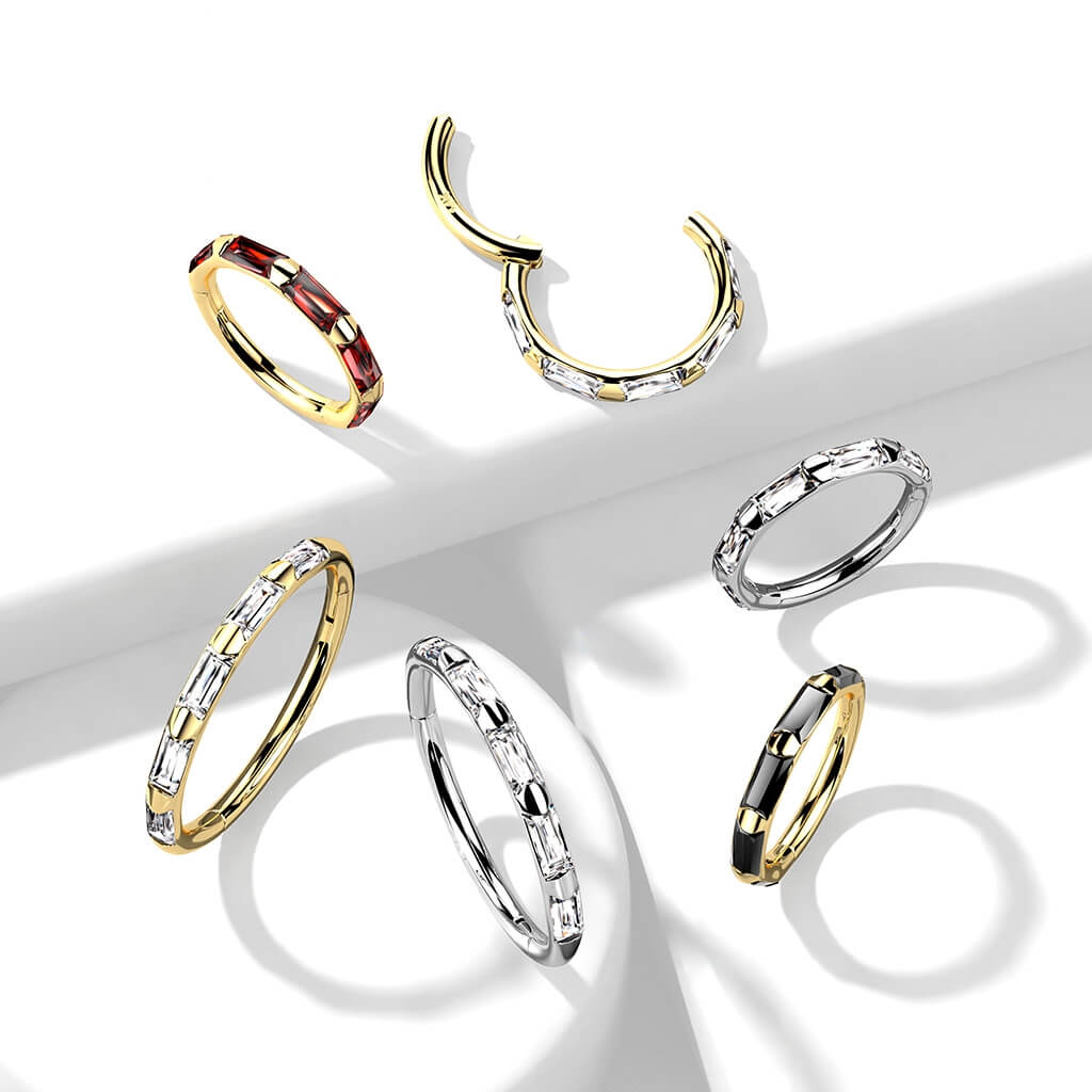 Or 14kt Anneau Zircone Rectangle Cliqueur