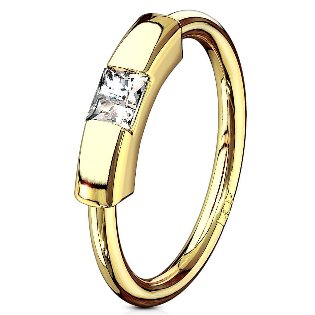 Oro 14 kt Anello Piercing Zircone Segment