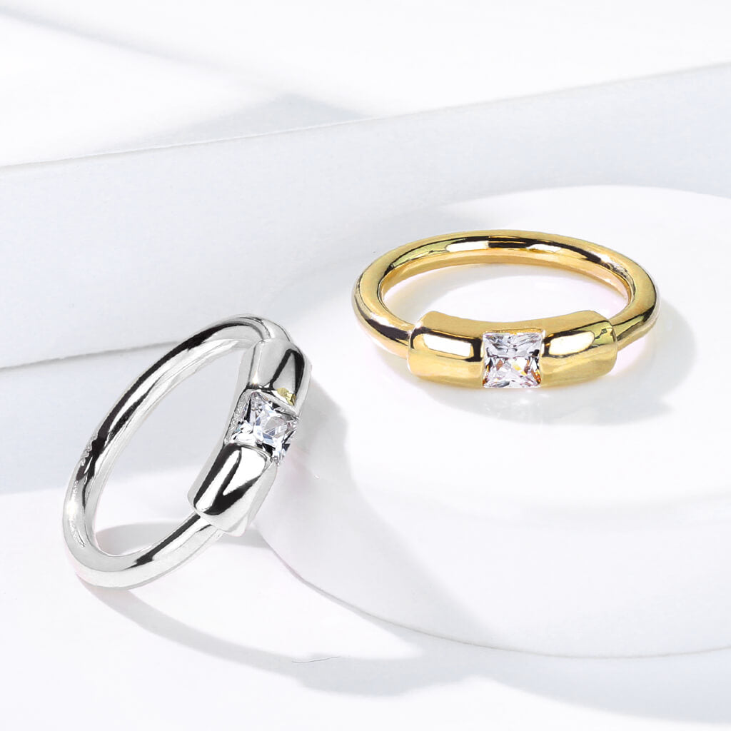Oro 14 kt Anello Piercing Zircone Segment