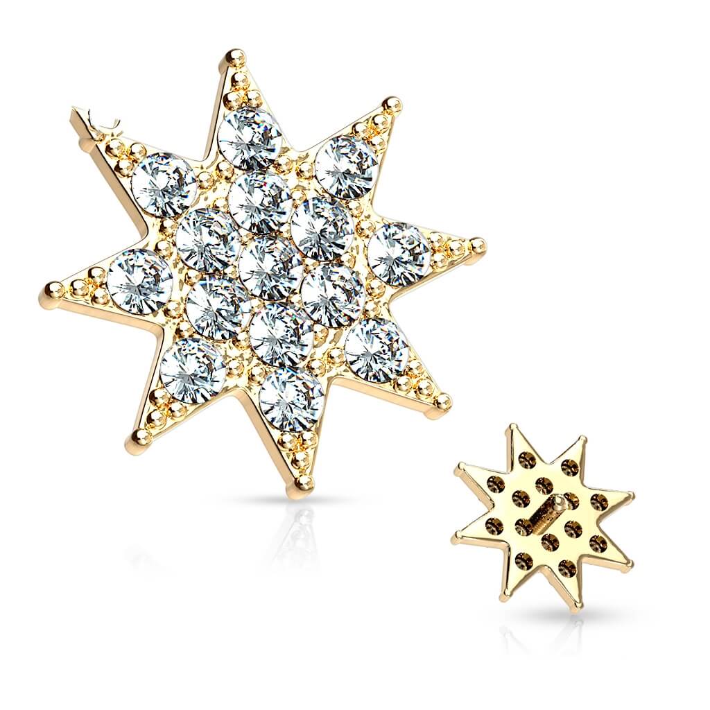 Oro 14 kt Stella di zirconi Filettatura Interna