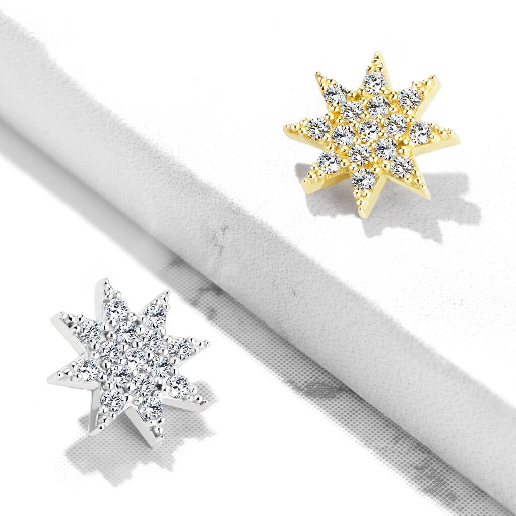 Oro 14 kt Stella di zirconi Filettatura Interna