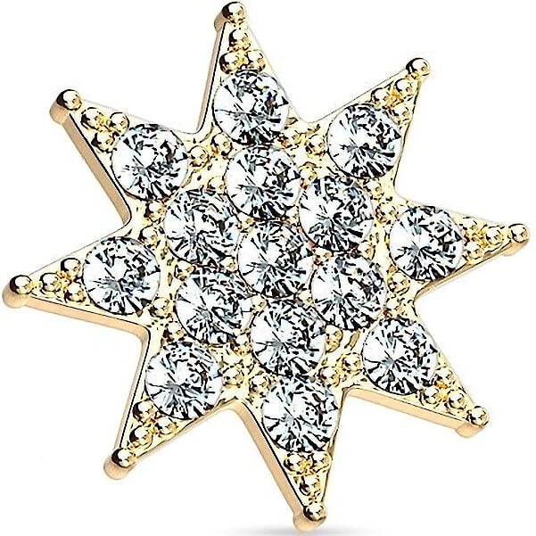 Oro 14 kt Stella di zirconi Filettatura Interna