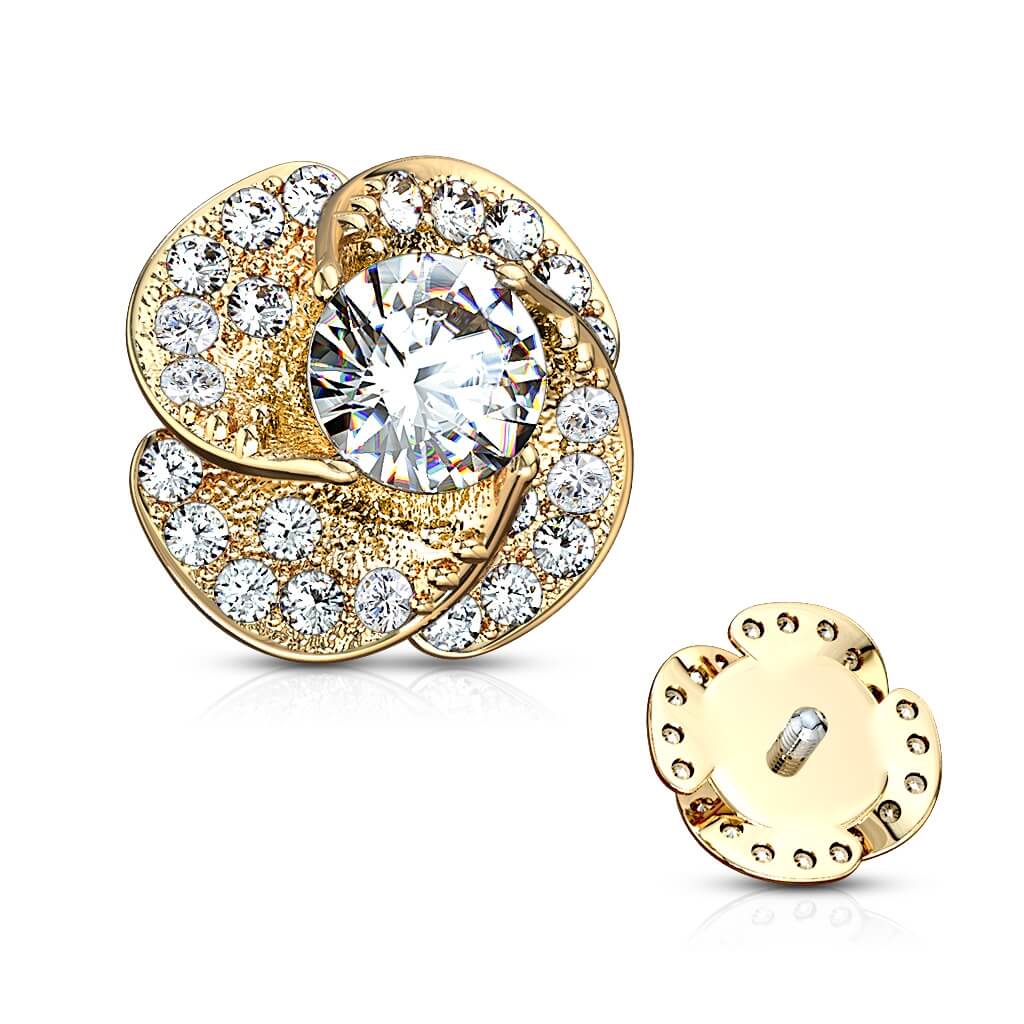 Oro 14 kt Rosa in zirconi Filettatura Interna
